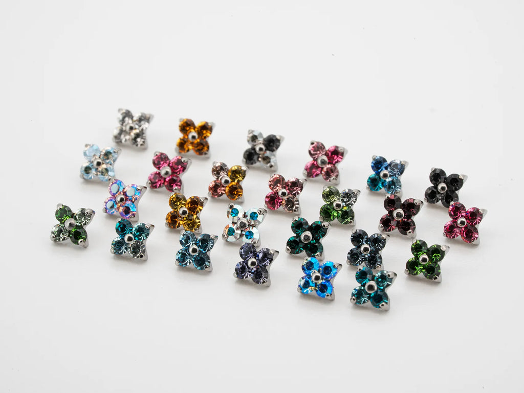Dvara Crystal AB Four Leaf Austrian Crystal 16G Titanium Labret