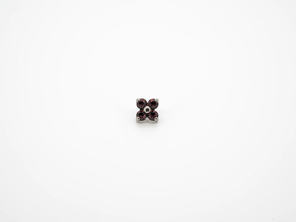 Dvara Amethyst Four Leaf Austrian Crystal 16G Titanium Labret