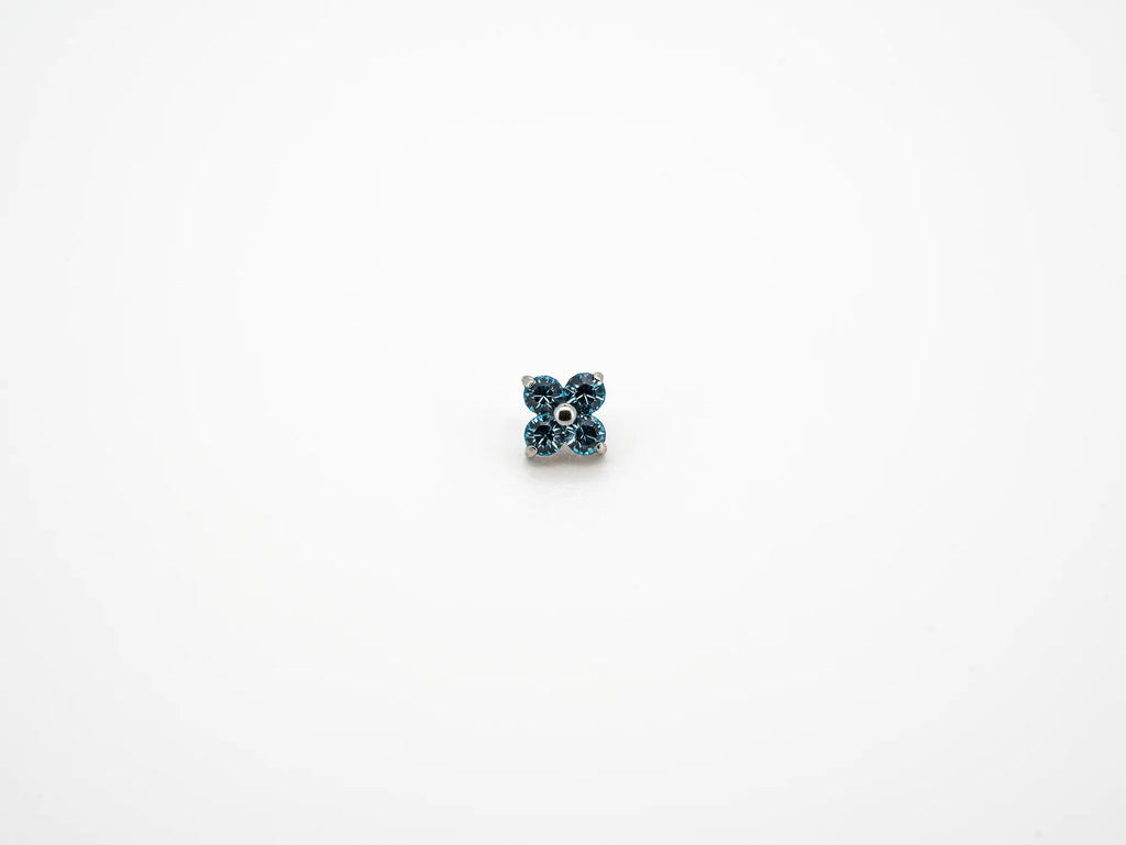 Dvara Aqua Duo Four Leaf Austrian Crystal 16G Titanium Labret