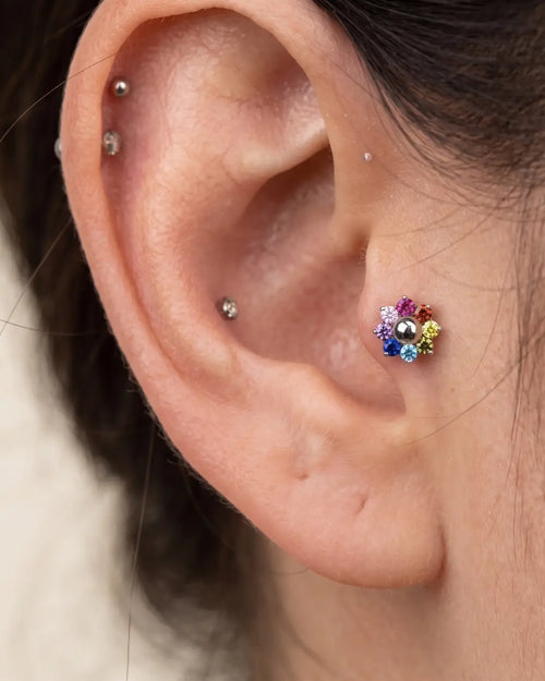 Belldandy Rainbow Flower 16G ASTM F136 Implant Grade Titanium Internally Threaded