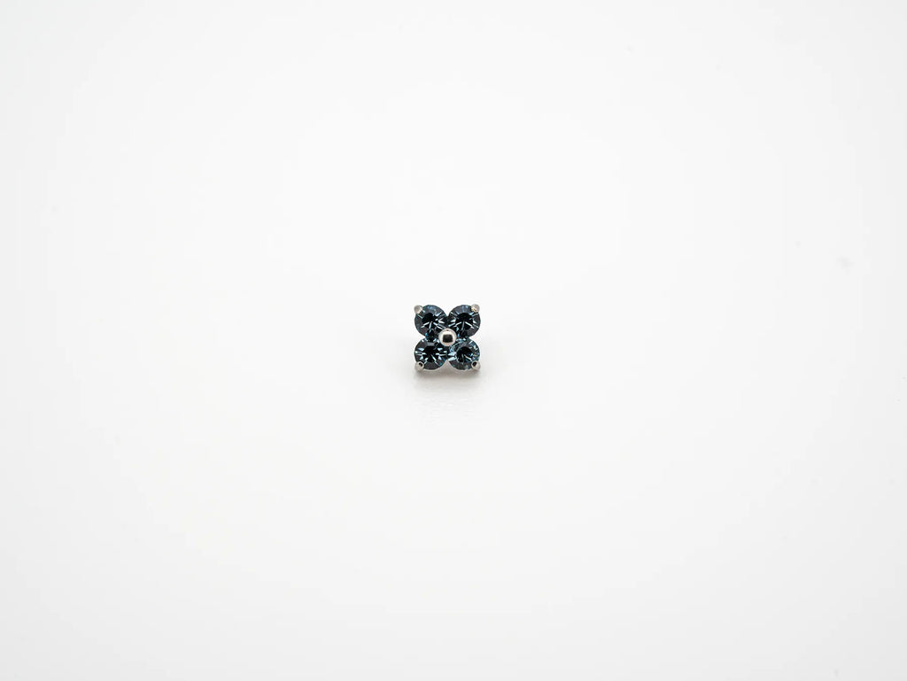 Dvara Denim Blue Four Leaf Austrian Crystal 16G Titanium Labret