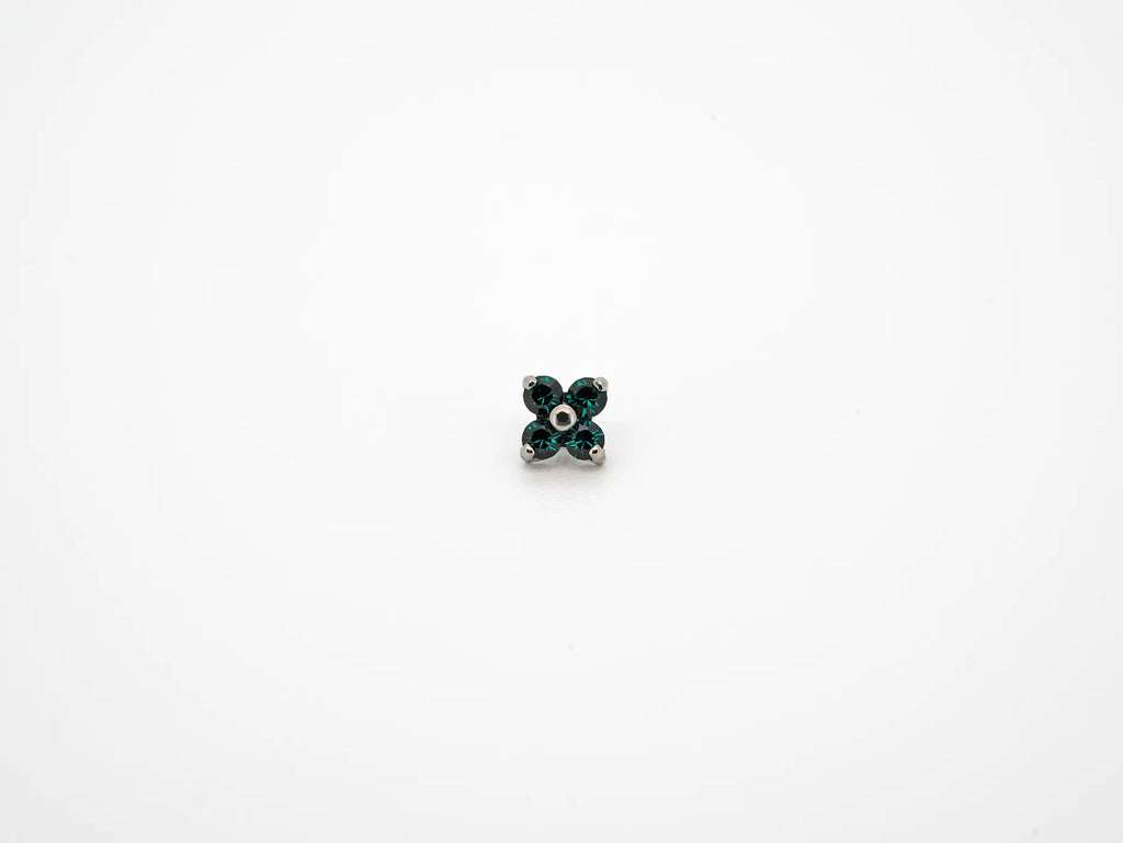 Dvara Emerald Four Leaf Austrian Crystal 16G Titanium Labret