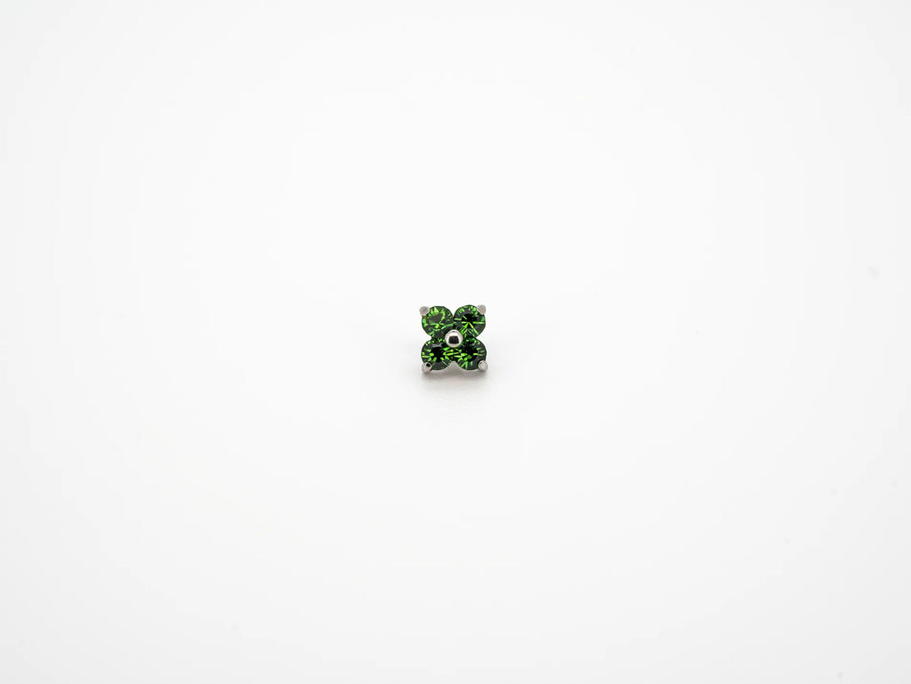 Dvara Fern Green Four Leaf Austrian Crystal 16G Titanium Labret