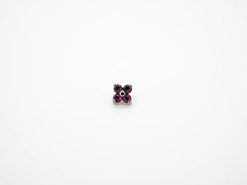 Dvara Fuchsia Four Leaf Austrian Crystal 16G Titanium Labret