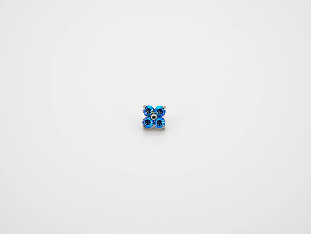 Dvara Light Sapphire Shimmer Four Leaf Austrian Crystal 16G Titanium Labret