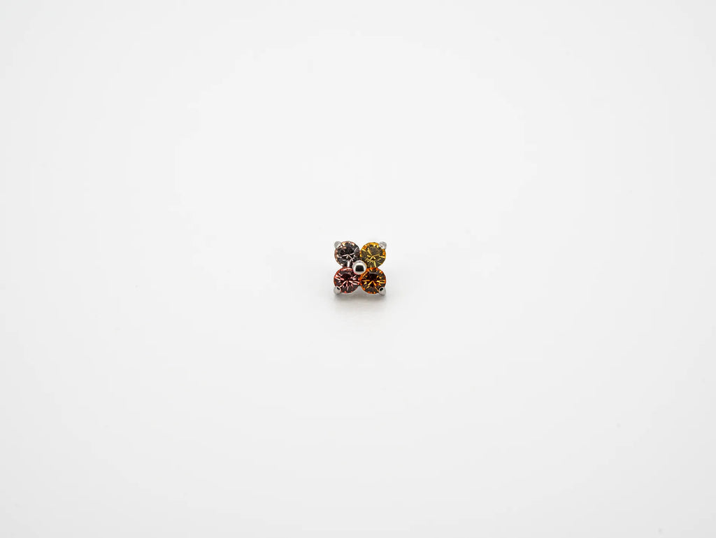 Dvara Peach Champagne Four Leaf Austrian Crystal 16G Titanium Labret