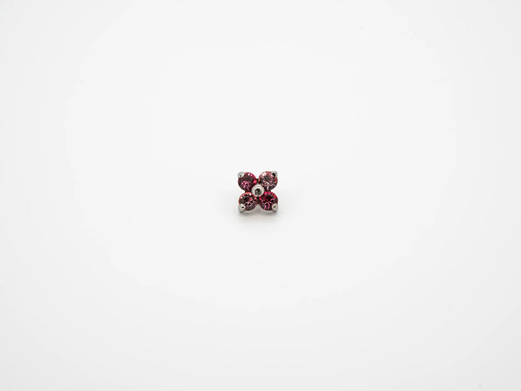 Dvara Rose Duo Four Leaf Austrian Crystal 16G Titanium Labret